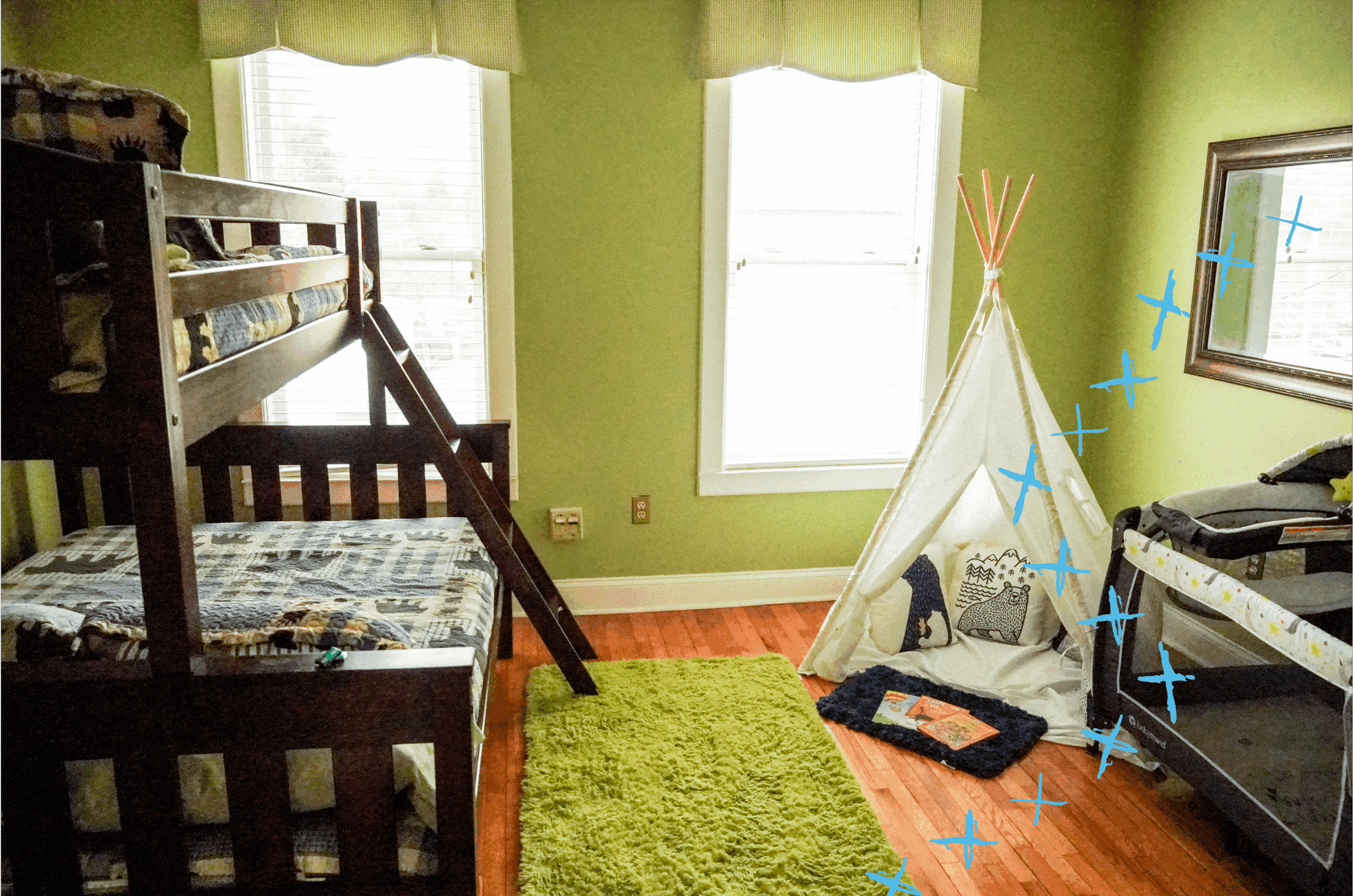 A room designed for kids in Sturt Cottage.